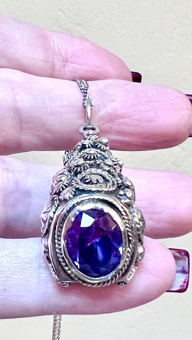 LOVELY Antique/Vintage Ornate Sterling Silver Cannetille Amethyst Necklace