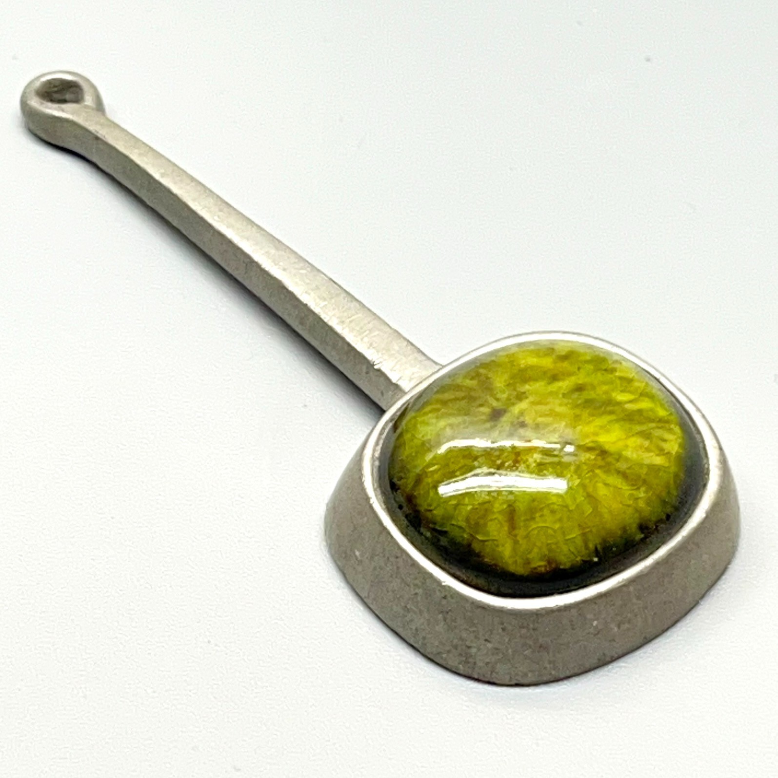 Signed Roland Landerholm Tenn Vintage Modernist MCM Pewter Green Ceramic Pendant