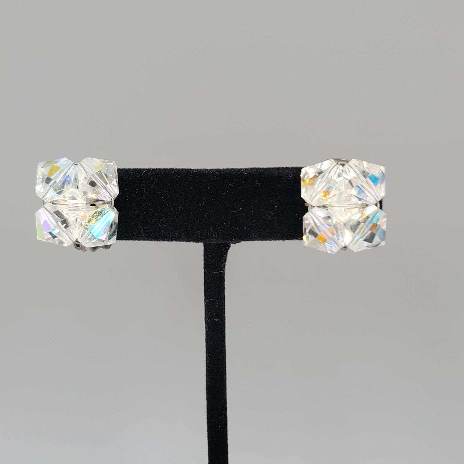 Vintage AB Bicone Cluster Bead Clip on Earrings Studs 3/4″