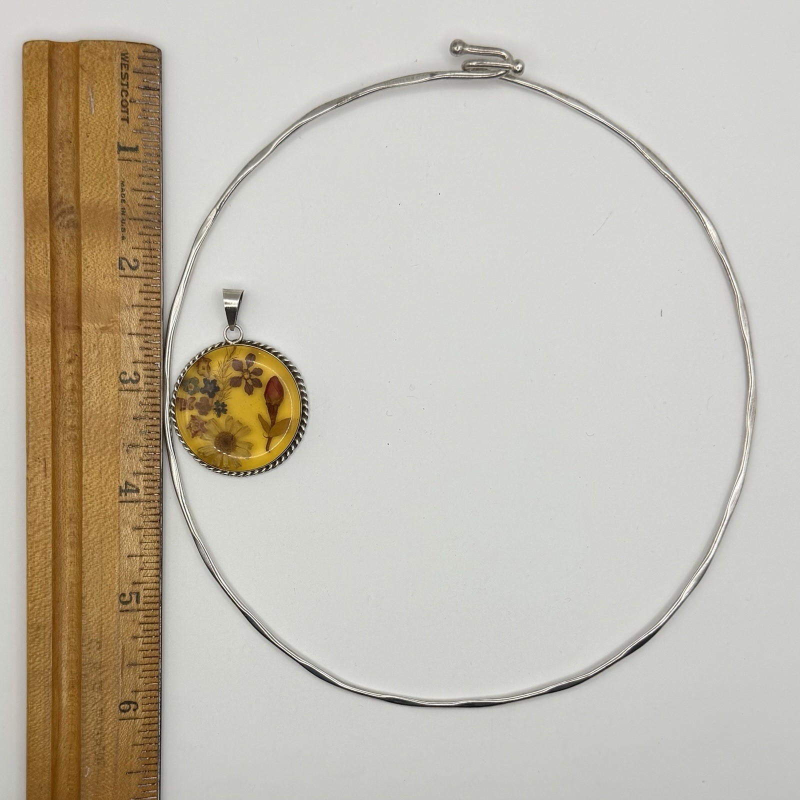 Vintage ATI Mexico 925 Silver Pressed Flowers Resin RLM Studio 925 Collar Y2K