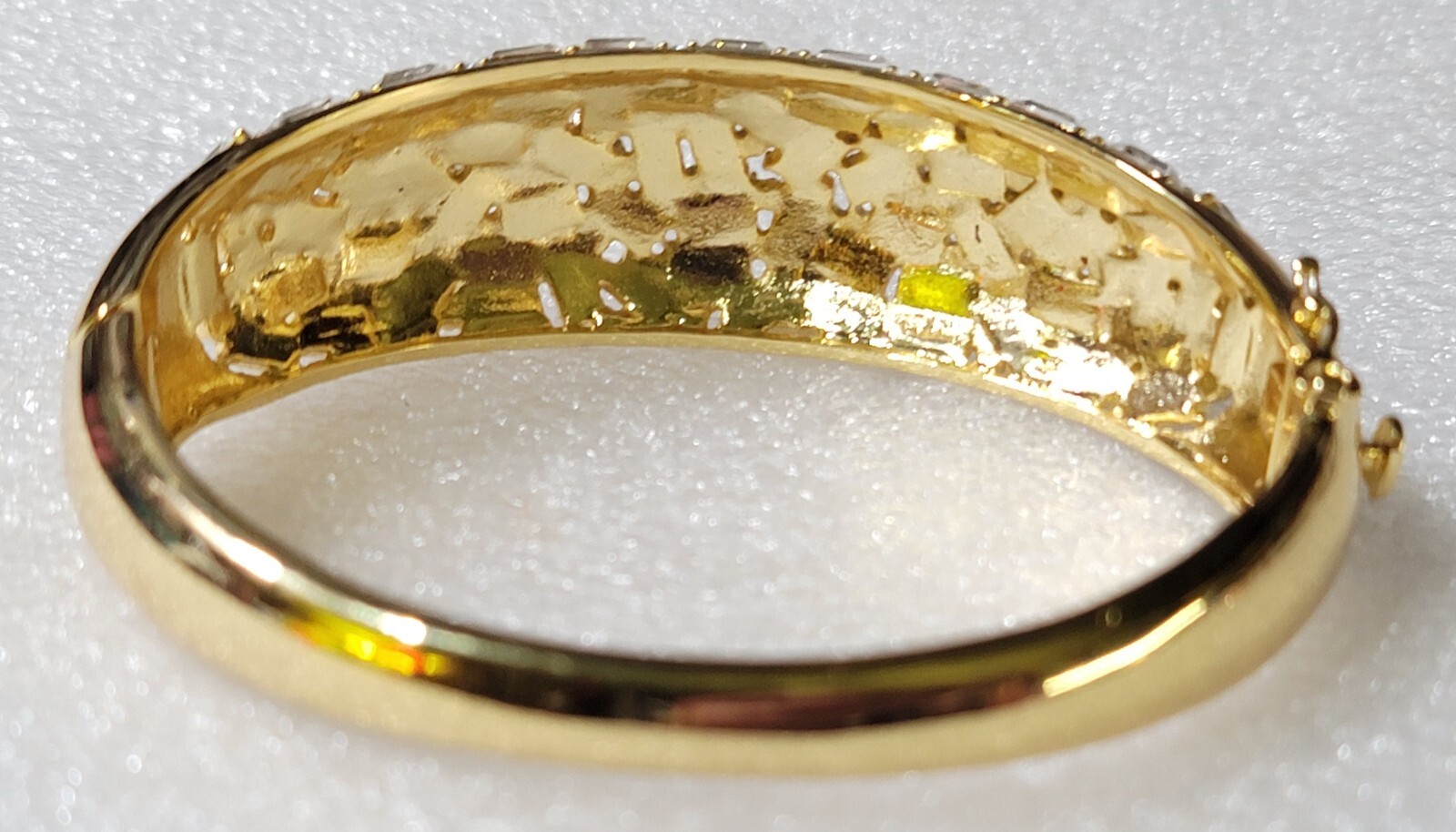 Vintage Mosaic Style Clear Rhinestones Hinged Chunky Cuff Locking Bracelet