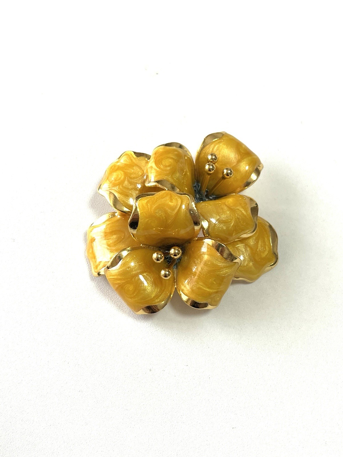 Vintage Gold Tone Floral Brooch with Yellow Enamel Finish