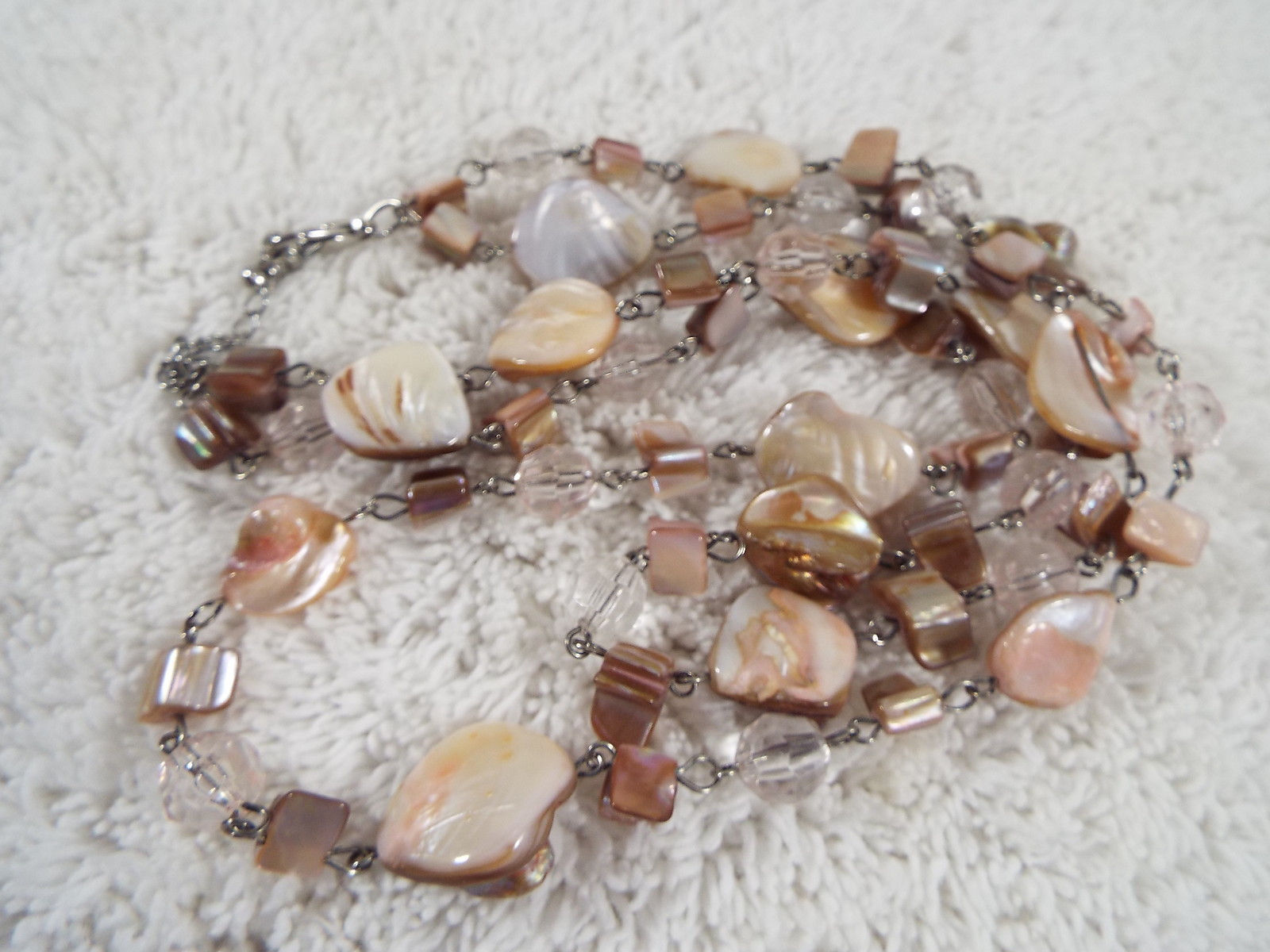 Silvertone Pink Taupe Sea Shell Double Chain Necklace (A53)