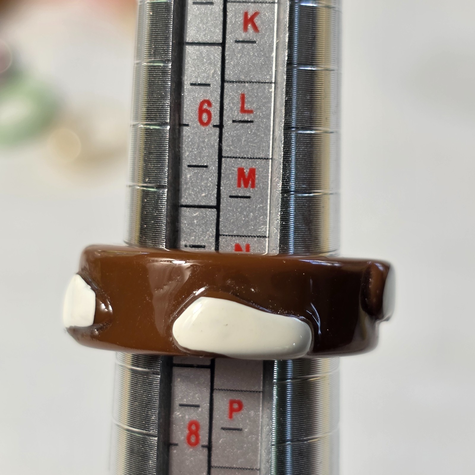Chunky Brown & White Cow Print Resin Ring Smooth Band with Raised White Spots