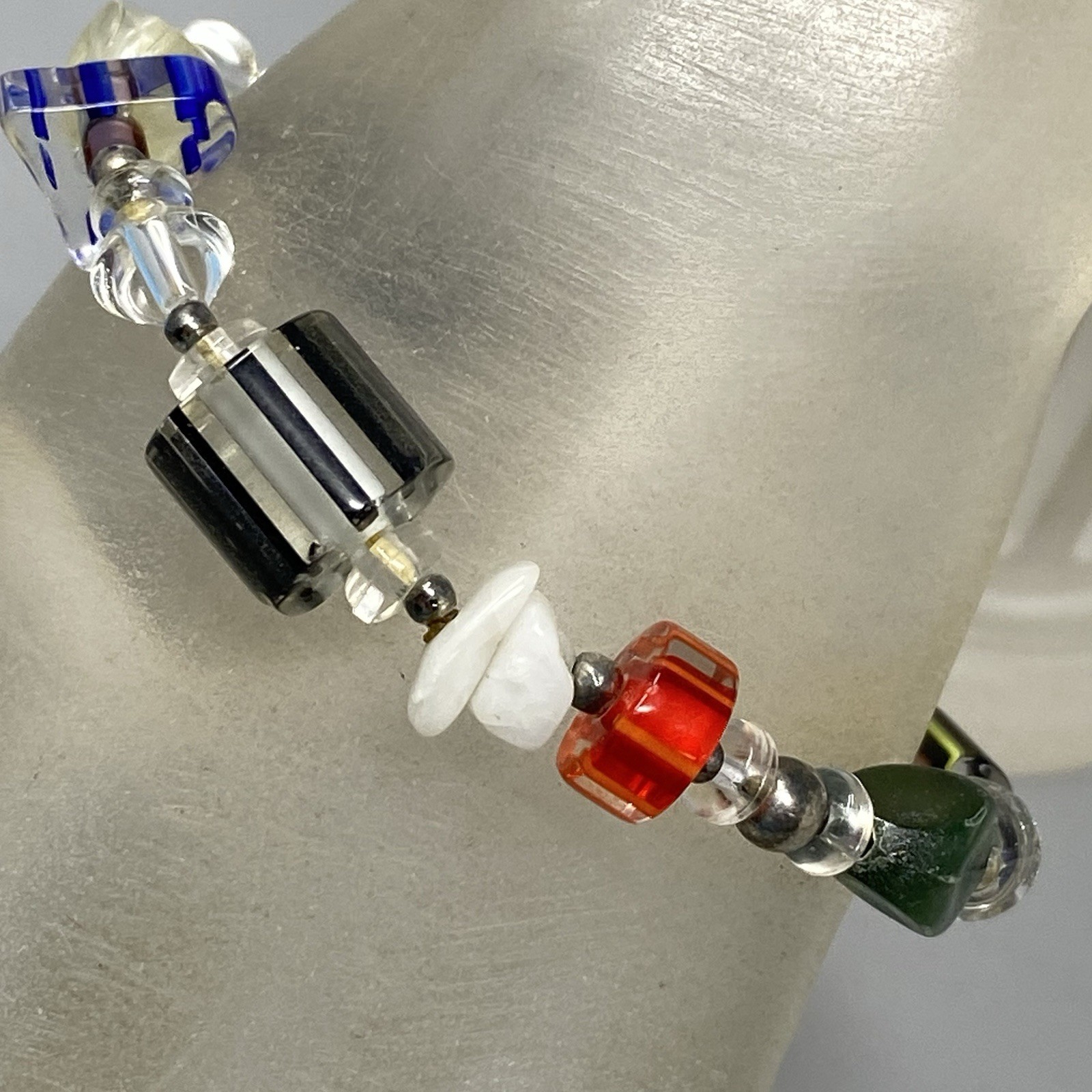 Cane Glass Bead Bracelet Multicolor Geometric Stone Crystal Stretch Fused 6.5″