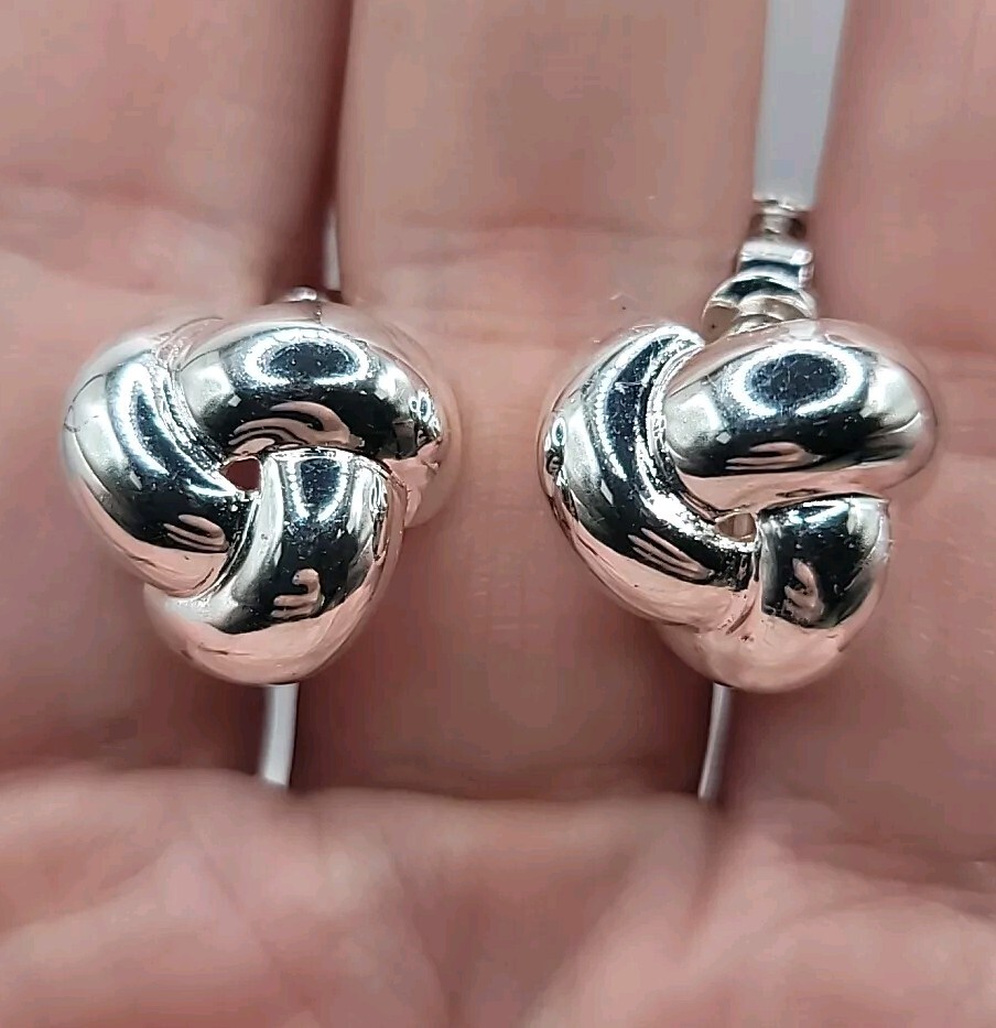 Vtg Napier Screw Back Silver Tone Love Knot Twist Clip On Earrings