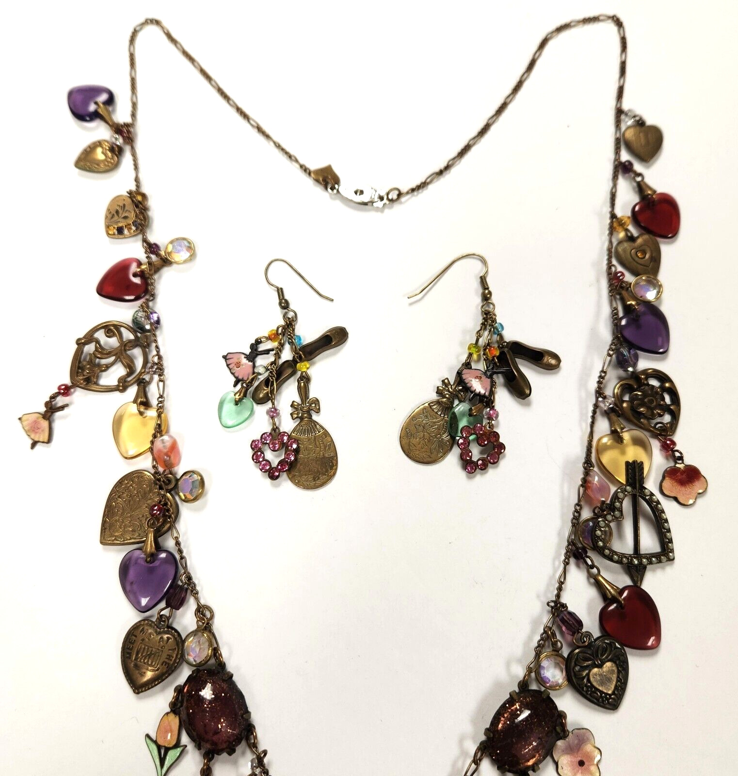 Glass Works Studio Hearts Ballerina Crystals Enamel Earrings Necklace Set