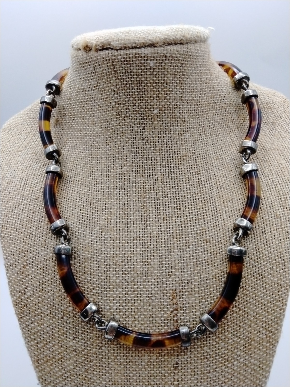 Vintage Faux Tortoise Shell Acrylic Necklace Adjustable