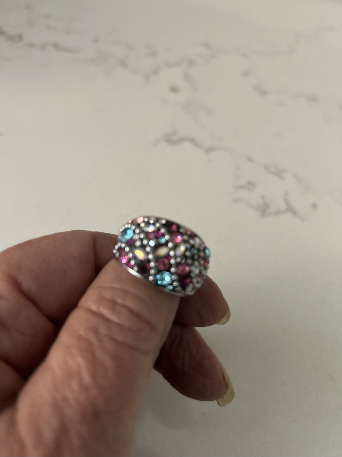 Vintage INox 316L Stainless With Multicolor Faceted “Crystals,Gems, Or ?” Ring