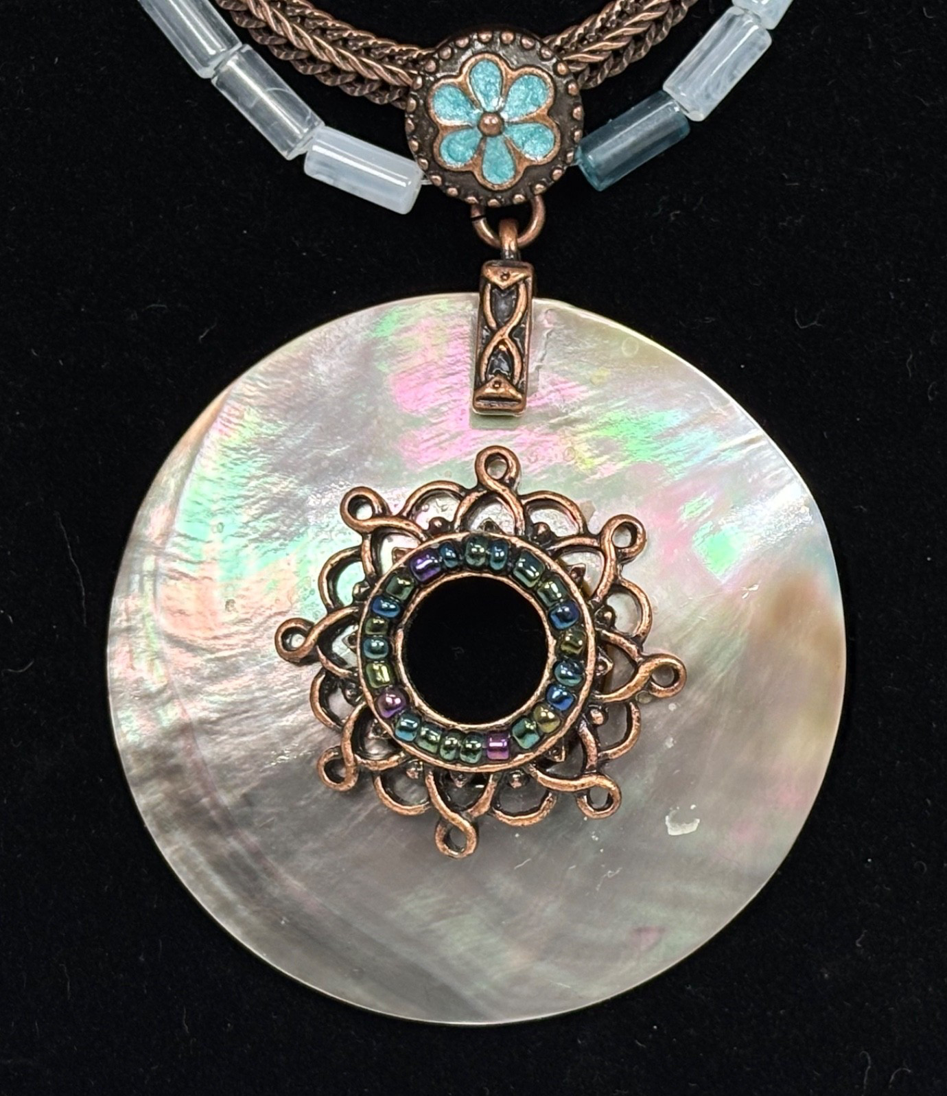 Lot 3 Vintage Costume Jewelry Necklaces Pendants Monet Avon Abalone Blue Beads