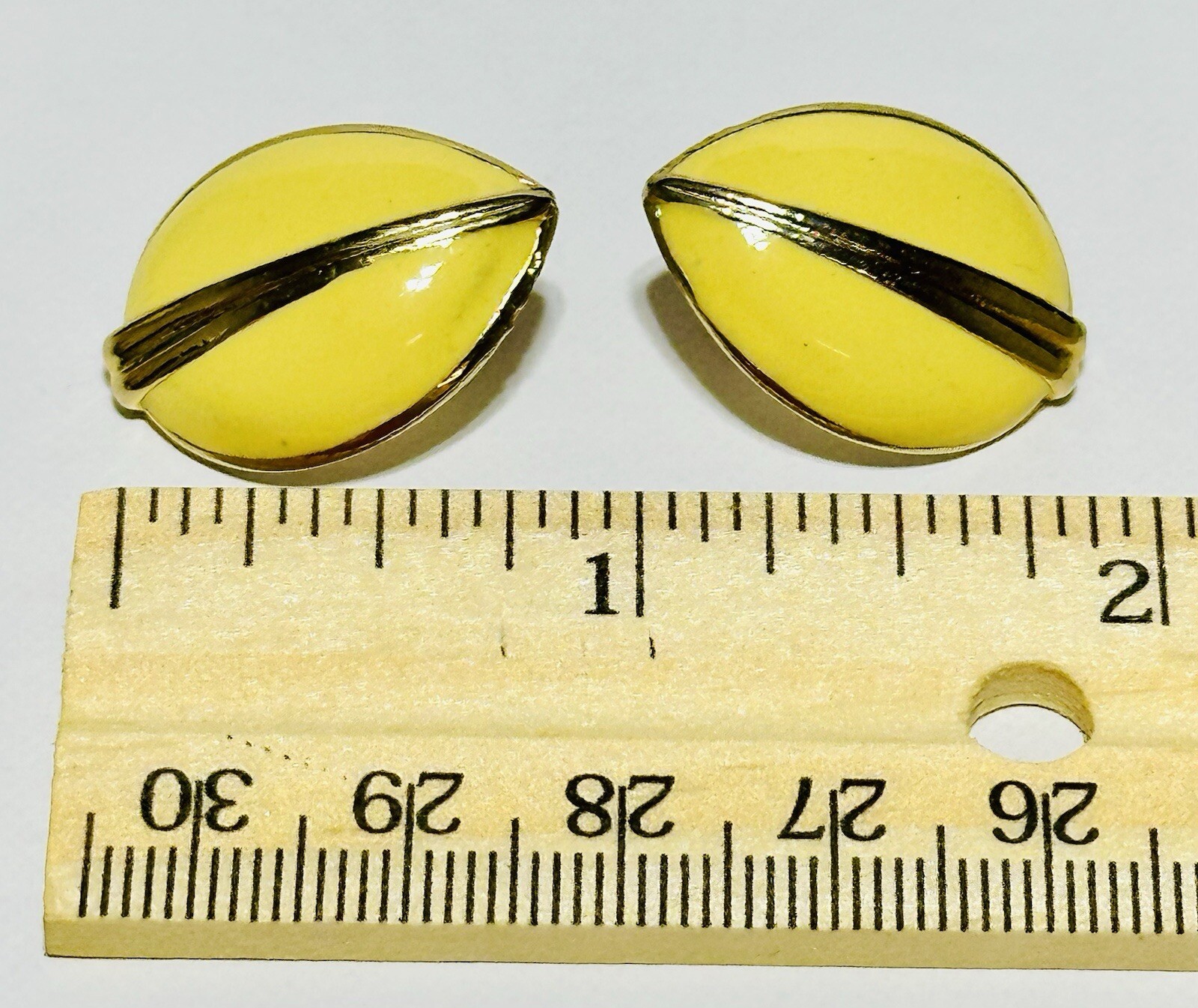 Gold Tone And Yellow Enamel Oval Earrings 1inch.