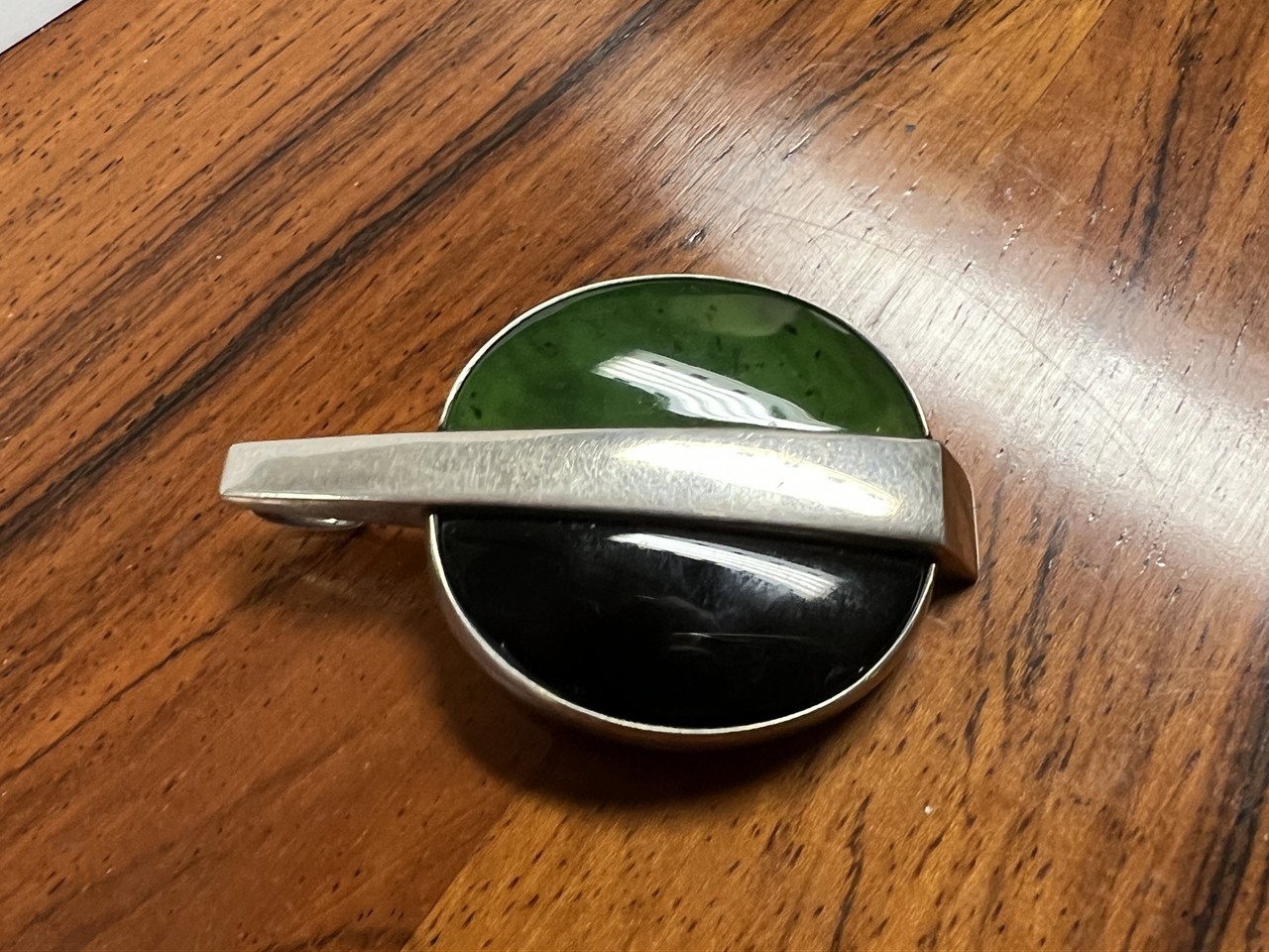 Niels Eric N. E. FROM Sterling Modernist Jade (Nephrite) and Onyx Pendant