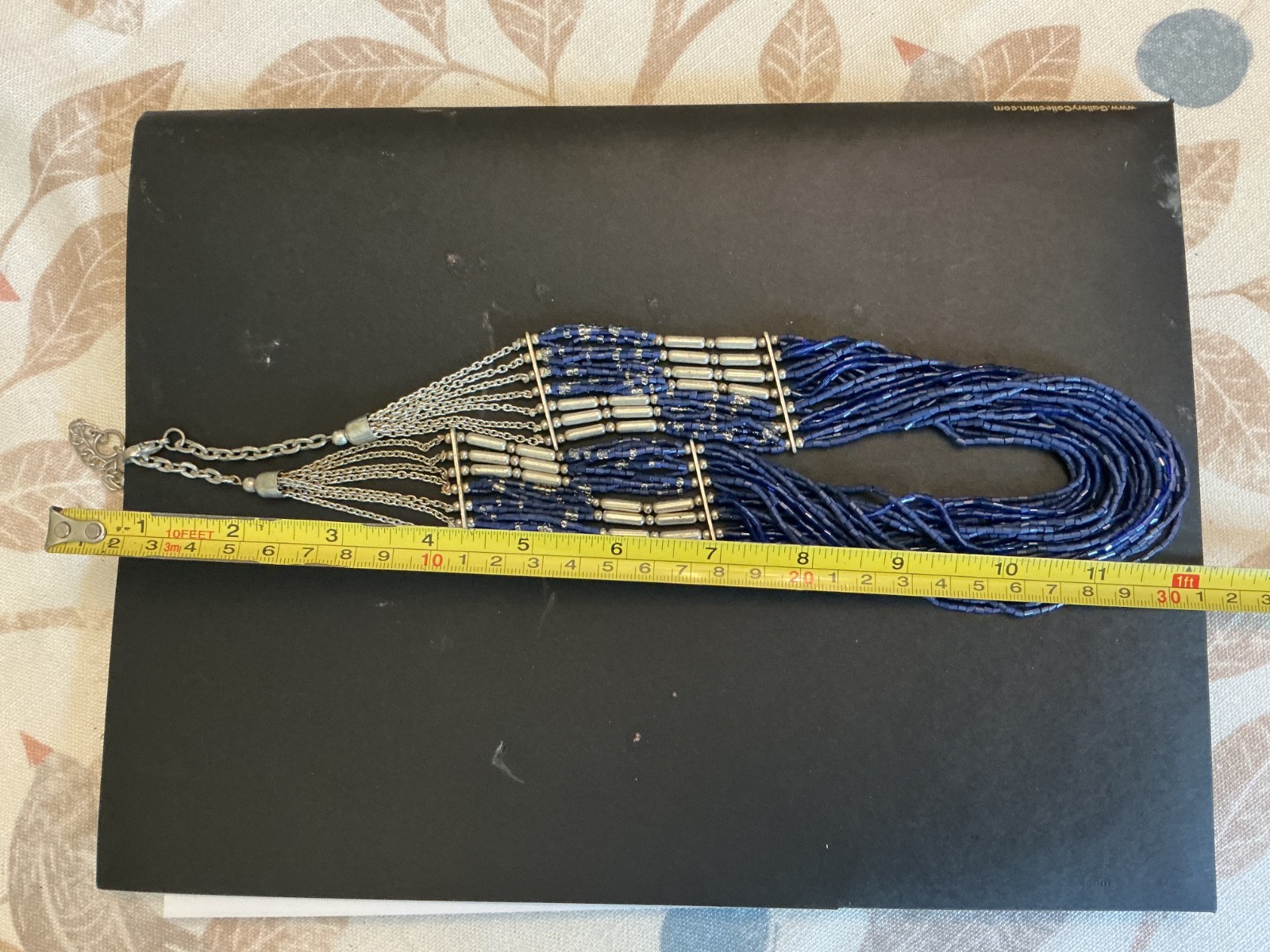 Vintage Multi-Strand Blue & Silver Beaded Boho Necklace Womens 22 Inches
