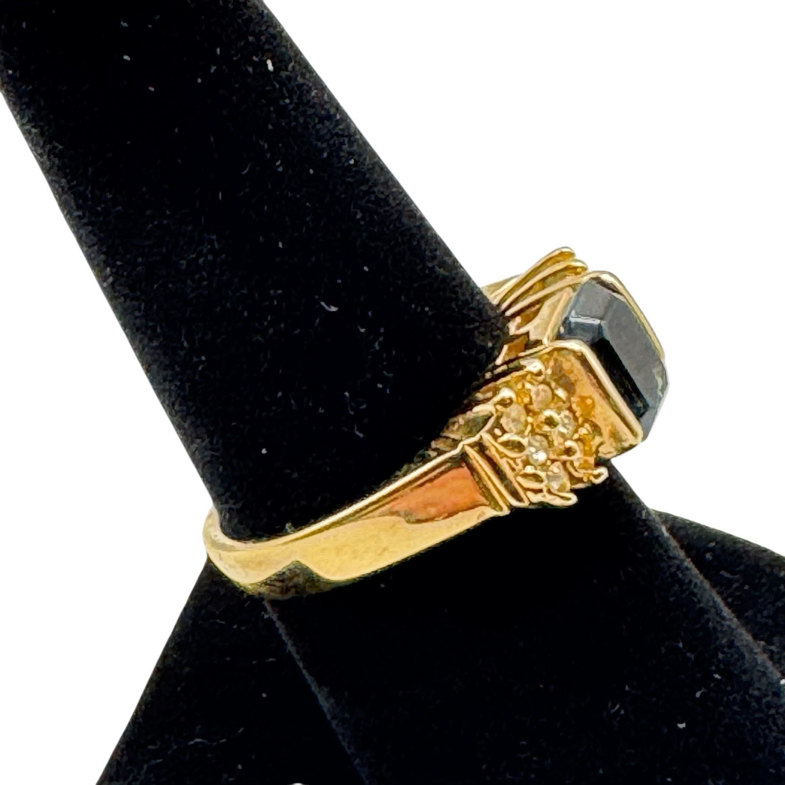 18k GE Ring Gold Electroplate Blue Rectangle w/ small white stones Size 8
