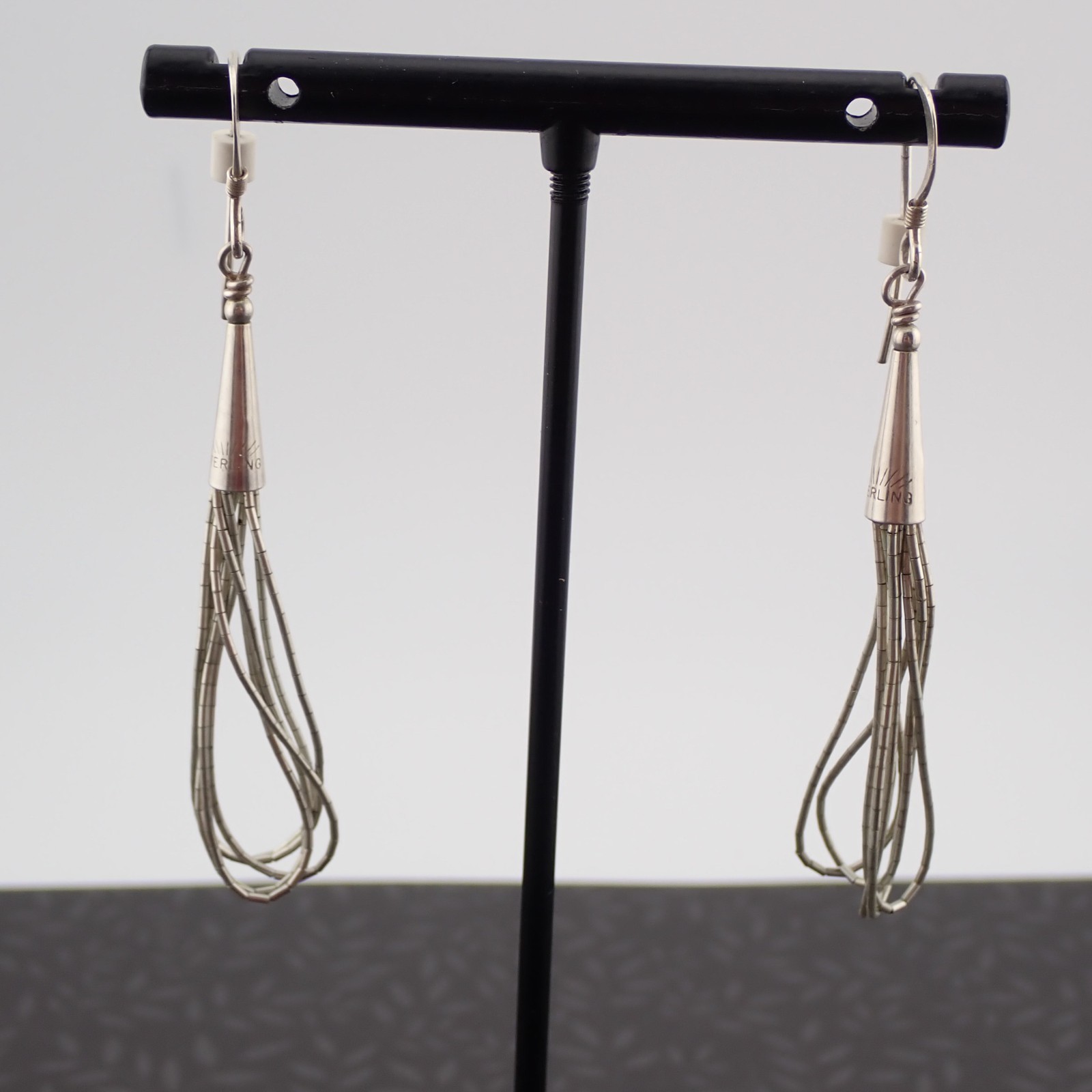 Vintage Sterling Silver Liquid Silver Hook Pierced Dangle Hoop Earrings