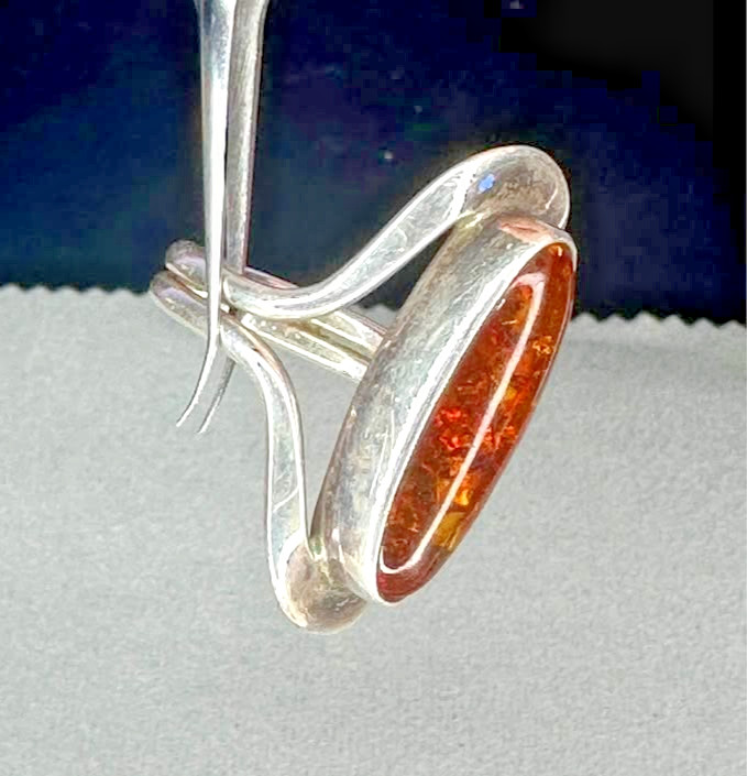 Mexico Dominique Dinouart size 10 Vintage Baltic Amber Ring 925