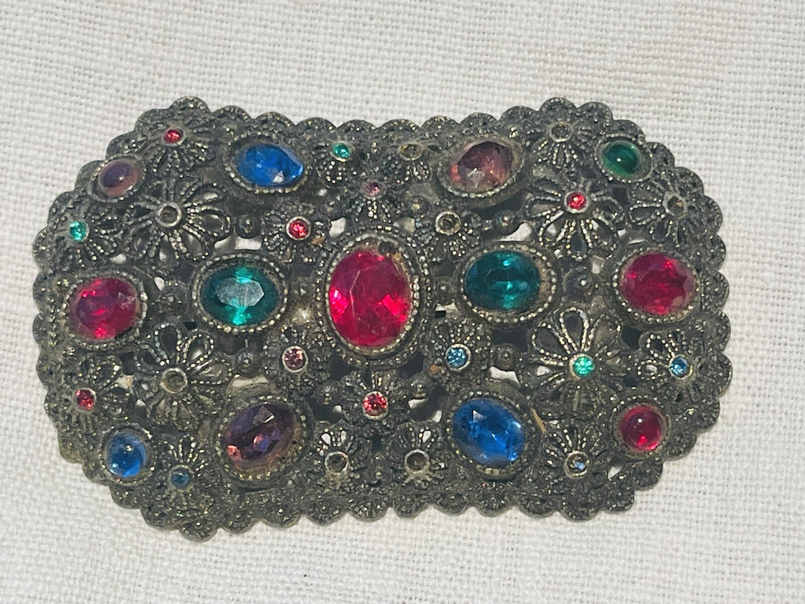 New England Glass Works Brooch Pin Floral Design Faceted Stones Vtg 1940s