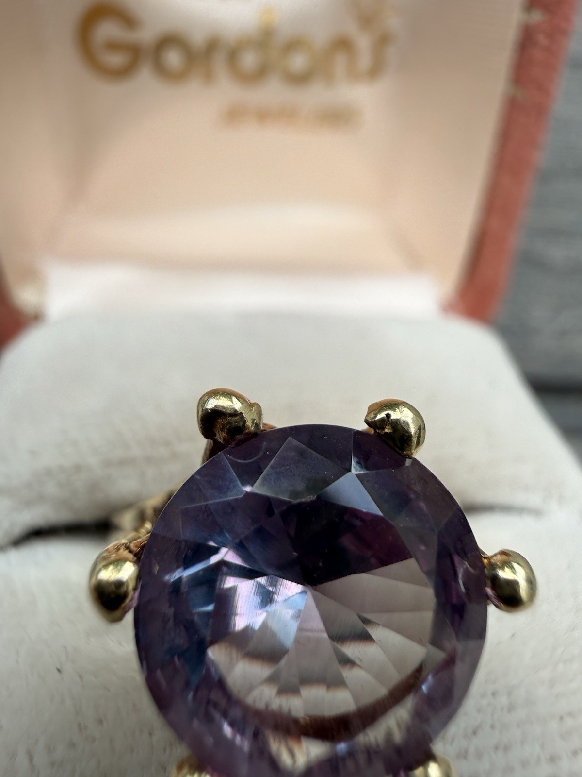 Vintage 14k Yellow Gold 4Ct+ Synthetic Color Change Sapphire Cocktail Ring Sz 7