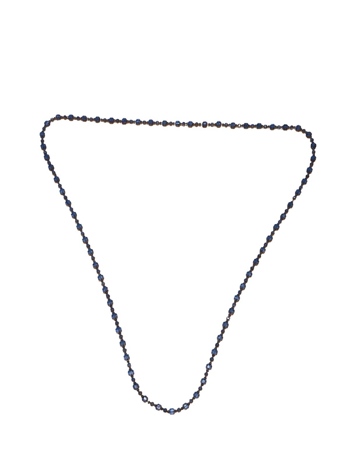Antique 1920s Flapper Czech Glass Long Necklace Ceylon Sapphire Blue Beads 64”