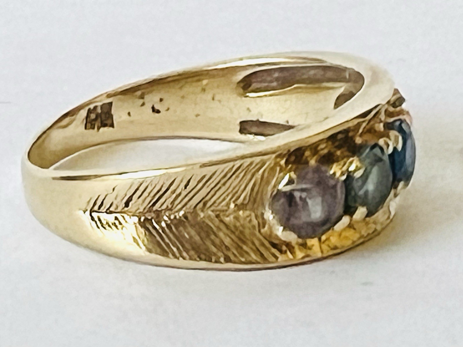 Vintage 14k Yellow Gold 5 Gem Stone 1 Missing MOTHERS Band Ring 3.6 Grams Sz 8