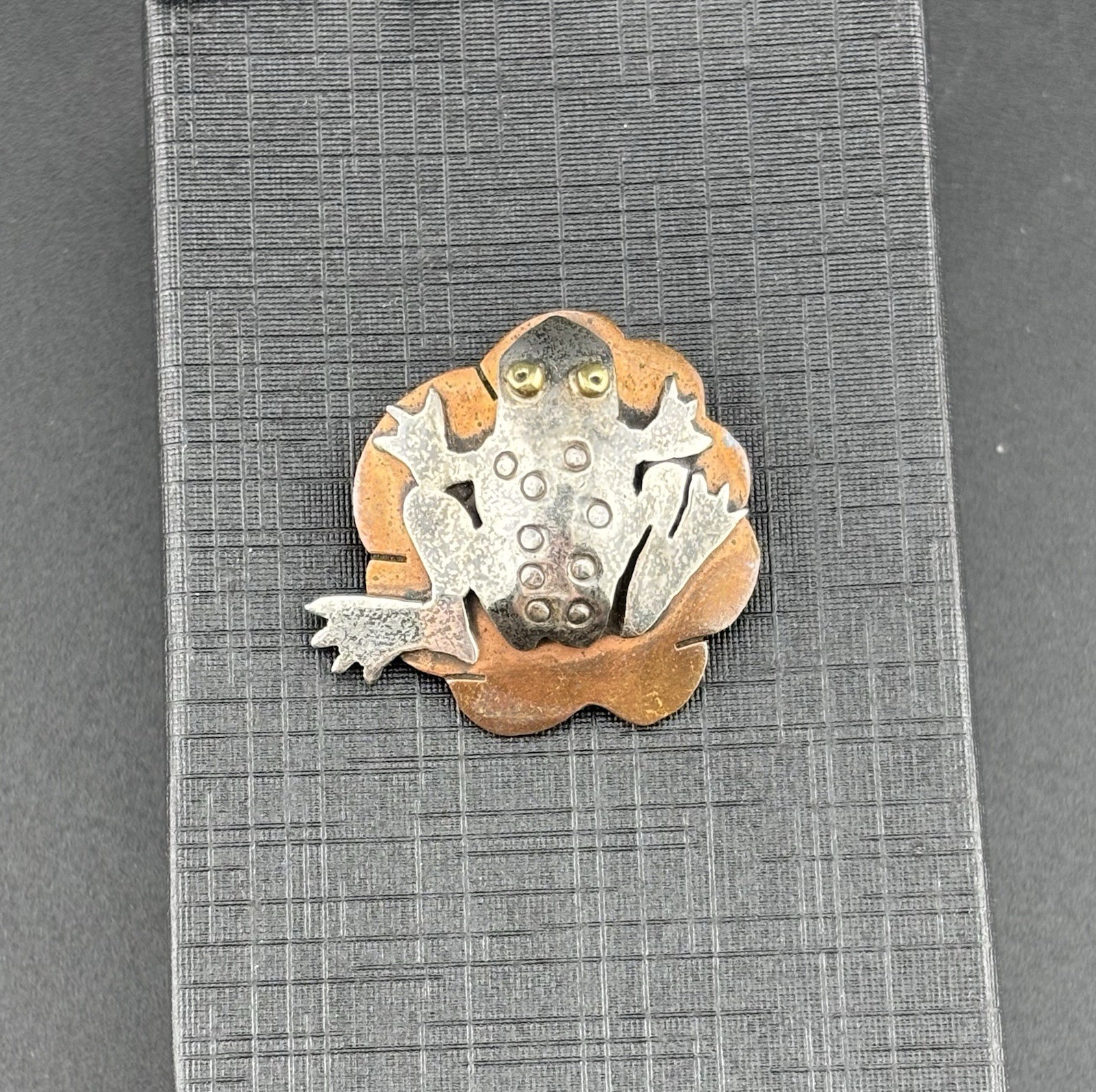 Far Fetched Frog Toad Mixed Metal Sterling Silver Copper VTG Brooch 1 In