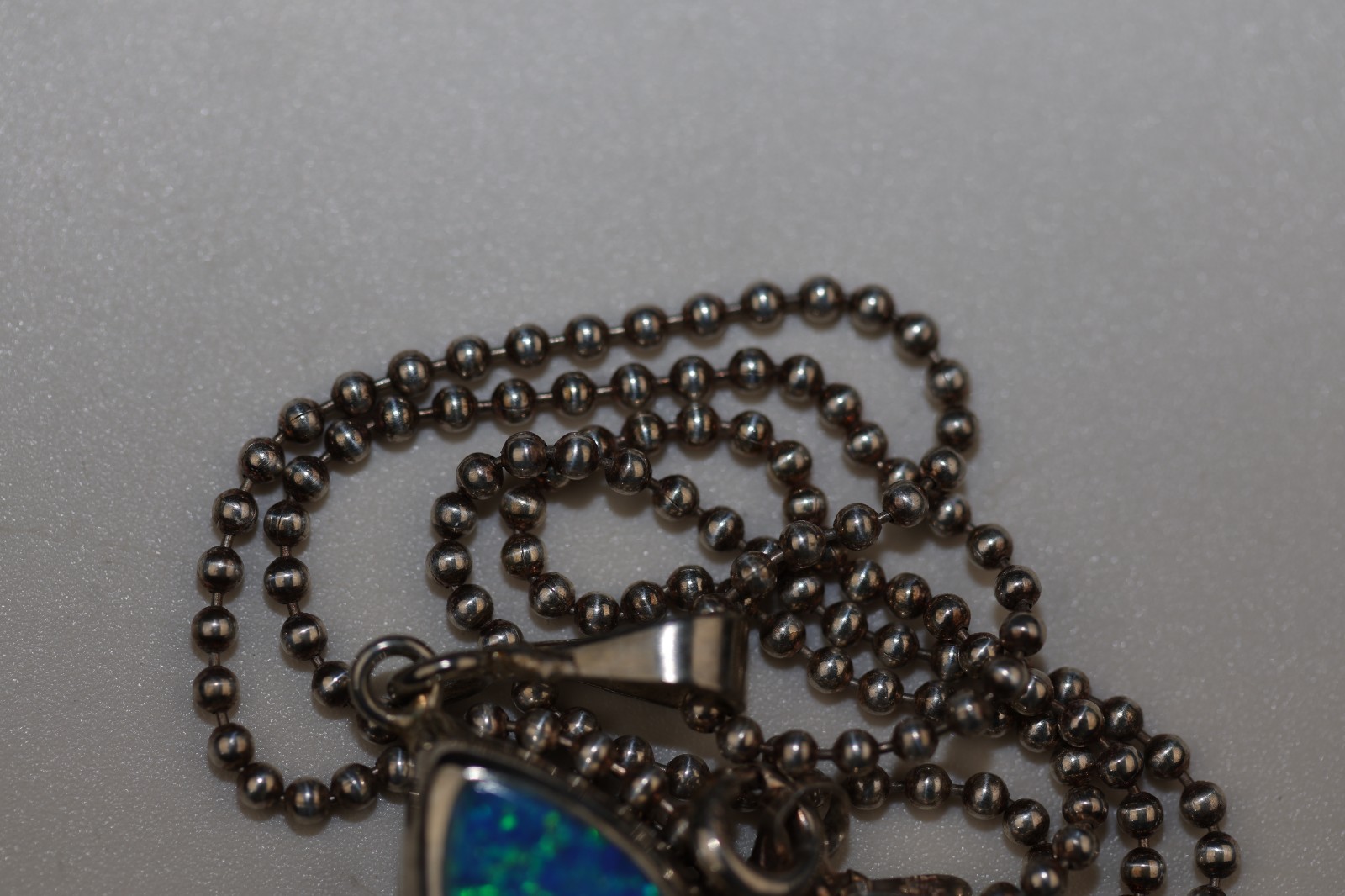 Blue Opal Teardrop Pendant Necklace Sterling Silver