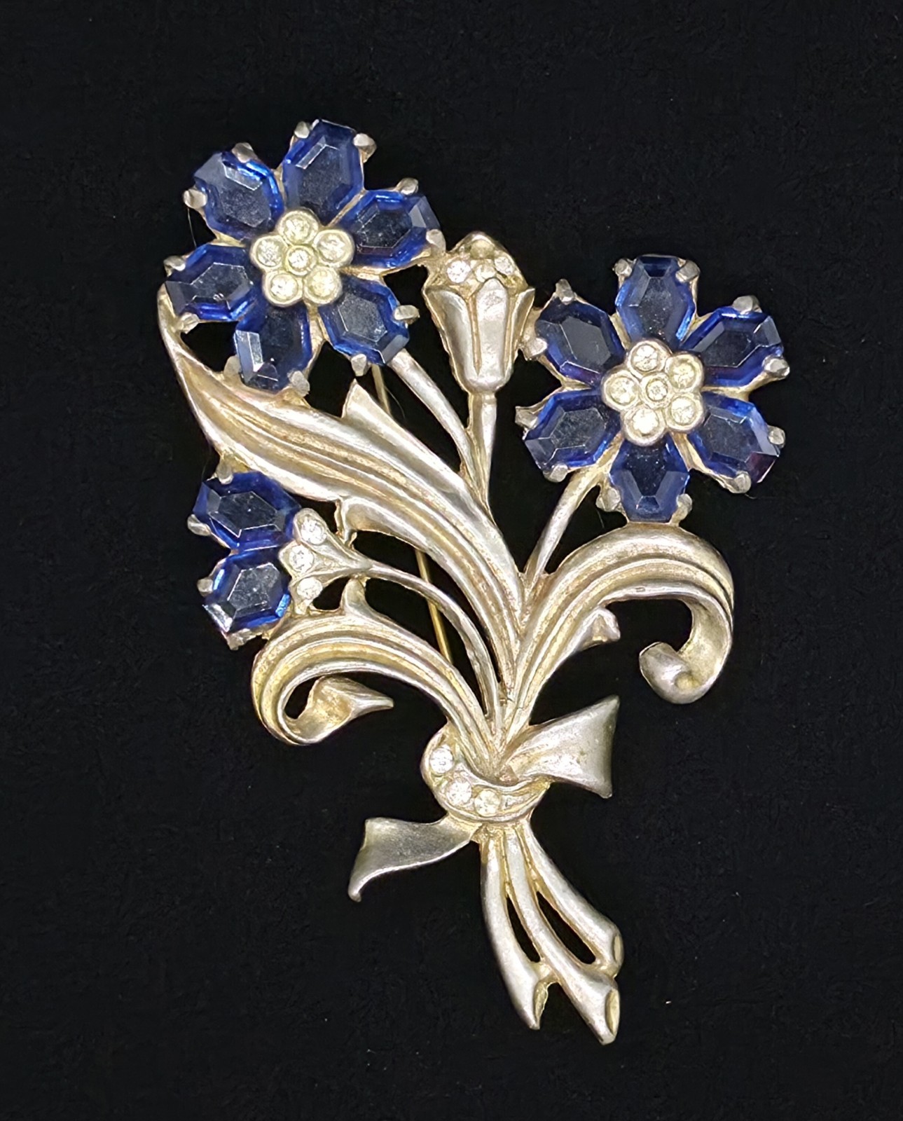 Vtg 1930s Coro Style Floral Bouquet Spray Rhinestone Brooch Pin