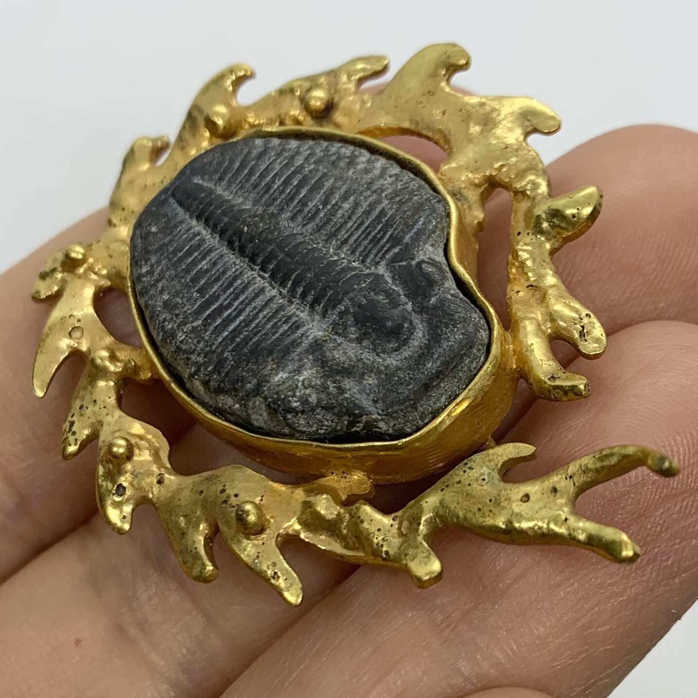 VTG SIGNED STEFANO TANASESCU MEXICO TRILOBITE FOSSIL BRUTALIST RARE BROOCH PIN