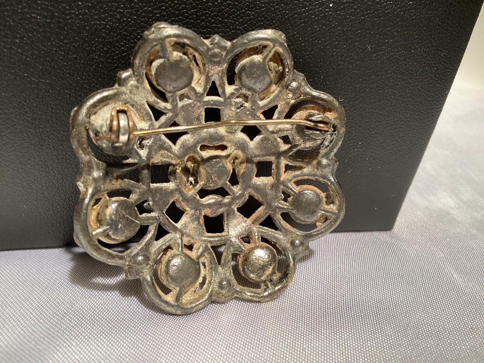VTG Brooch Pin Signed NE New England Glass Works Pearl Filigree