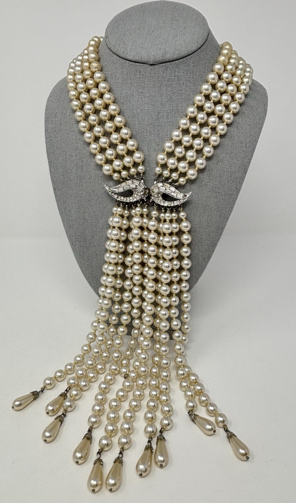 Vintage 60’s Valjean Cascading Pearl Fringe Collar Necklace Statement Piece