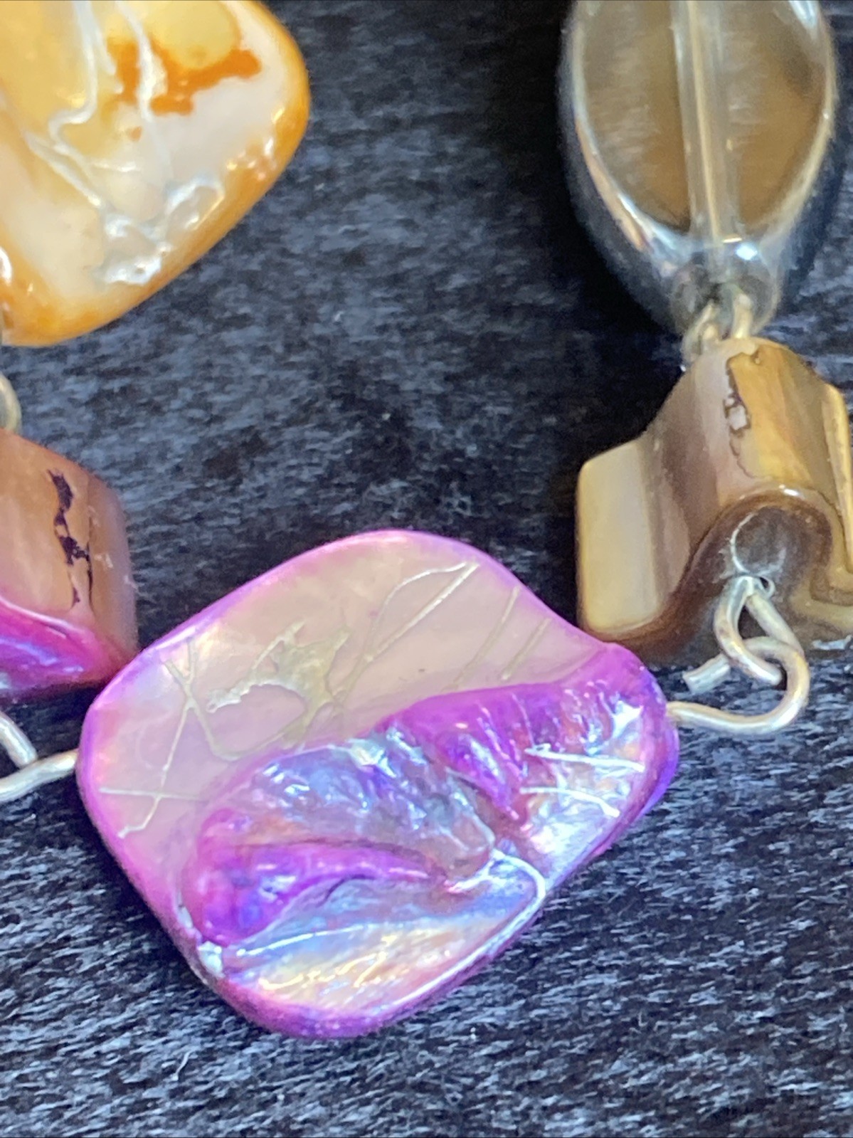 Necklace 38” Dyed Shells Veneer Multi Color Squares Dyed Shells Necklace