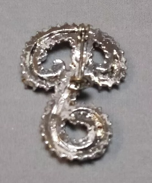 Vintage Silver Tone Metal Aqua Rhinestone Letter Monogram Initial “P” Brooch Pin