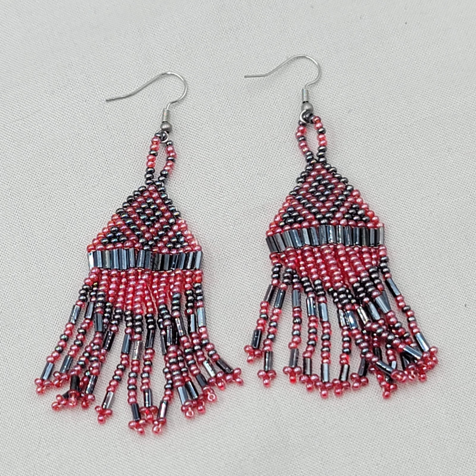Vintage Pierced Earrings Silver tone Dangle 3″