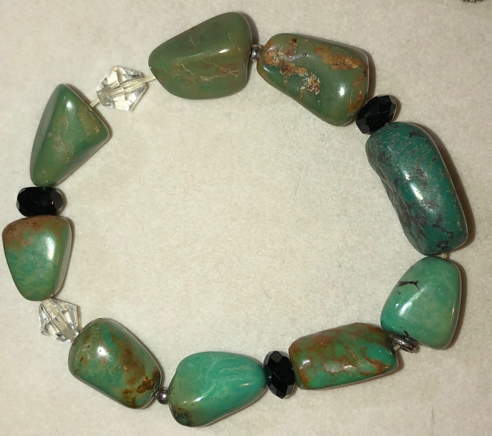 Layered Necklace Silver Tone Glass & Natural Howlite Stone Beads Vtg Multistrand