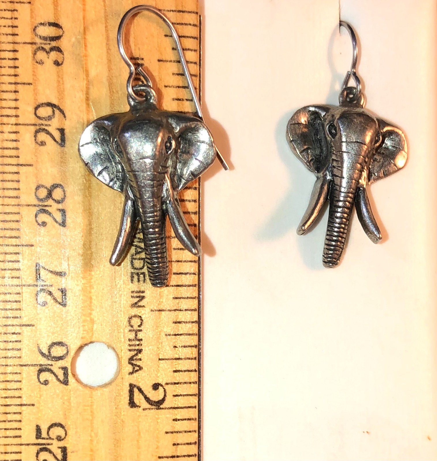 Silver Elephant Earrings Pewter Safari Drop Dangle Jim Clift GOP 80s Vintage