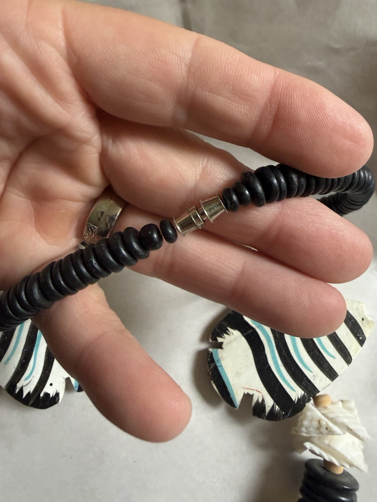 Vintage Wood Bead Tropical Fish Necklace Multi Strand & Color Hand Carved Paint