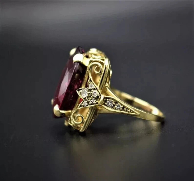 Oval Cut 4.28CT Genuine Garnet Vintage Art Deco Wedding Ring 14K Yellow Gold FN