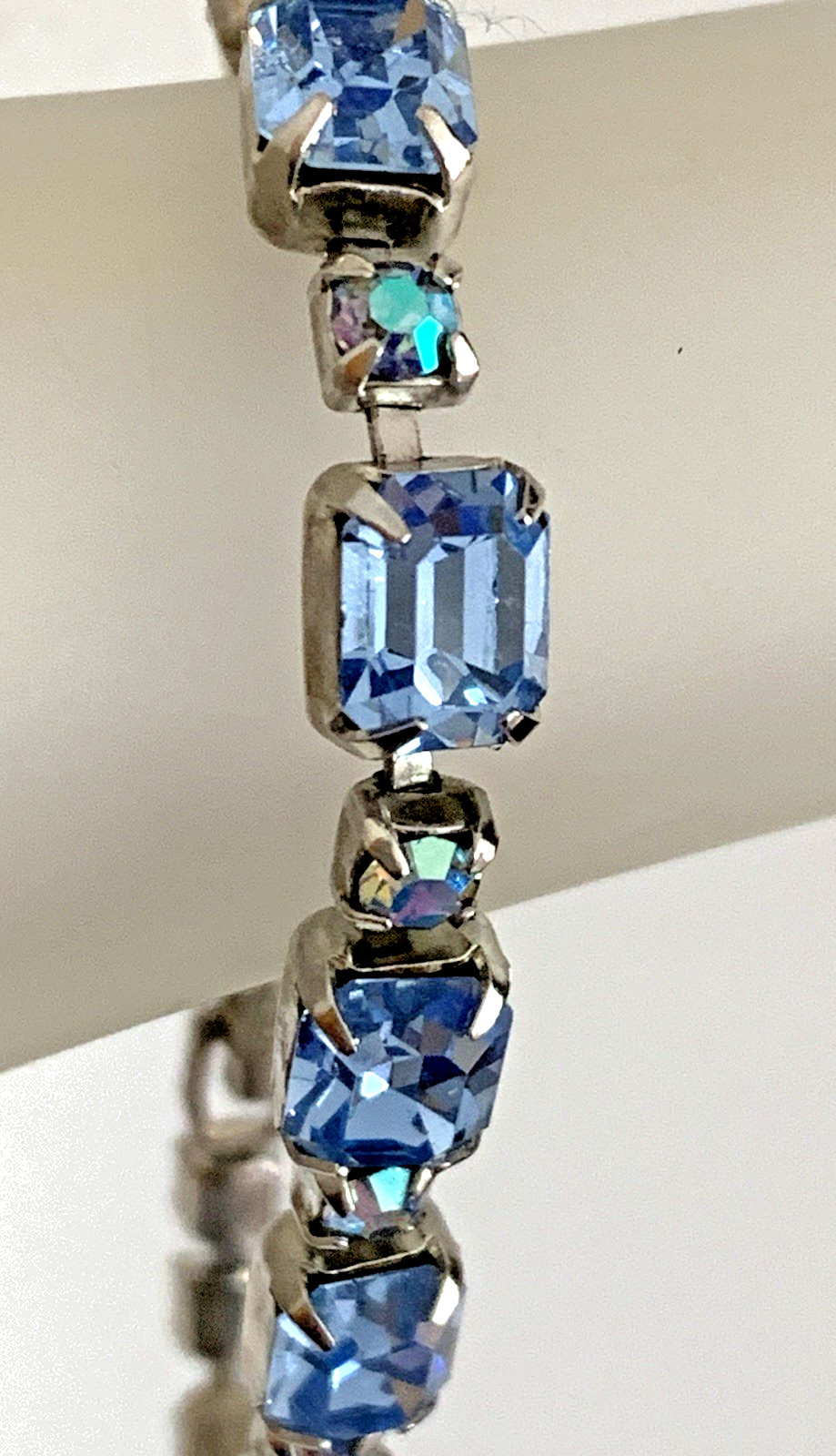 Weiss Vintage Blue Emerald and Round Cut Rhinestone Bracelet