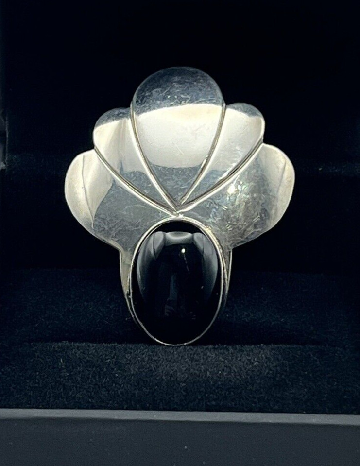Vintage Signed Ben J. Chavez Sterling Silver and Onyx Pendant