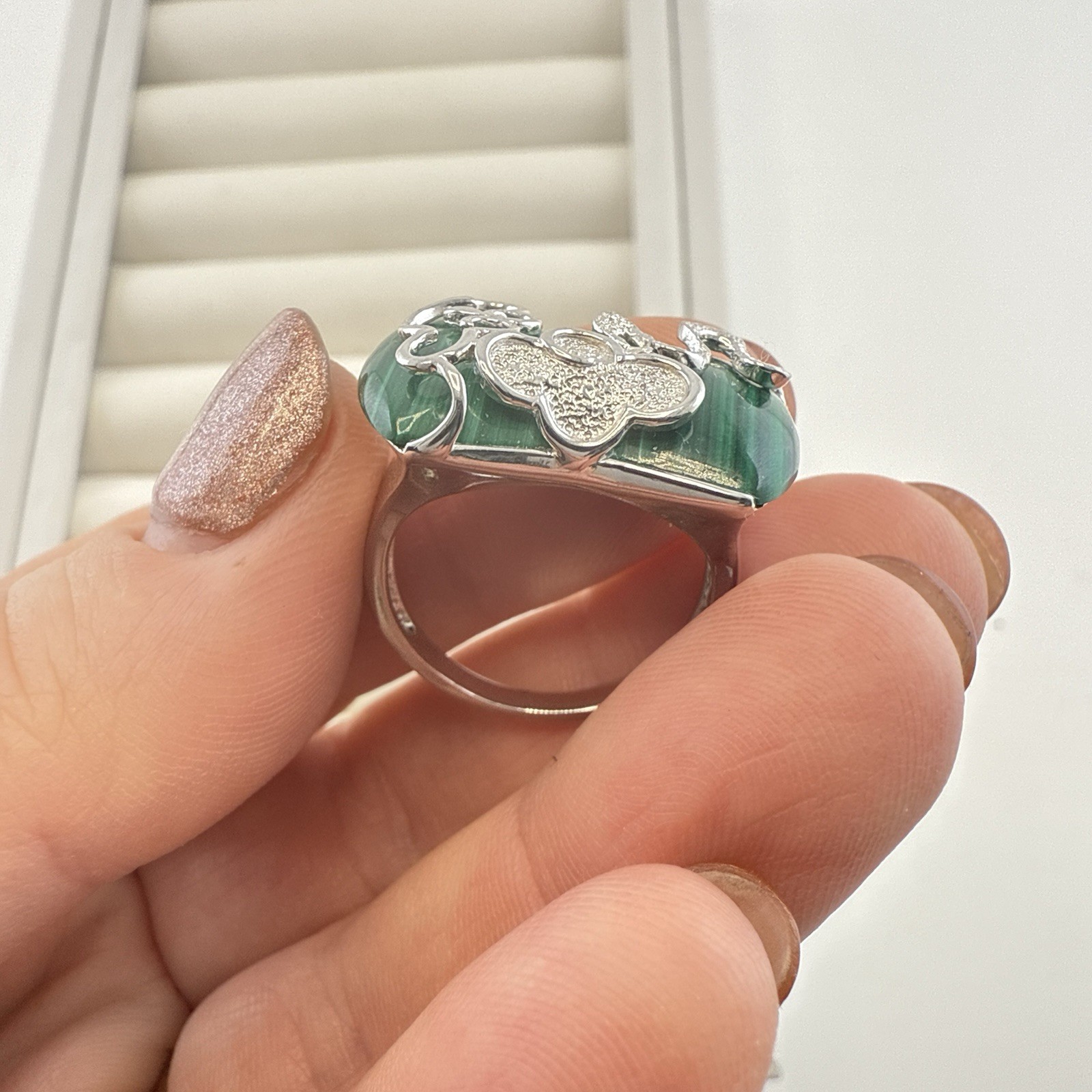 JTV Sterling Silver Ring Green Malachite size 8 Modern Modernist 925 Artisan