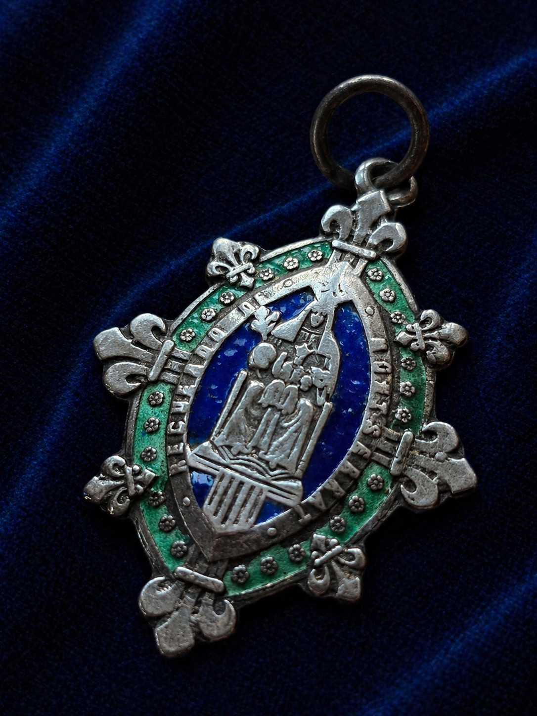 Antique Virgin Mary Silver Enamel Medal Pendant Art Nouveau Gothic 19th Religion