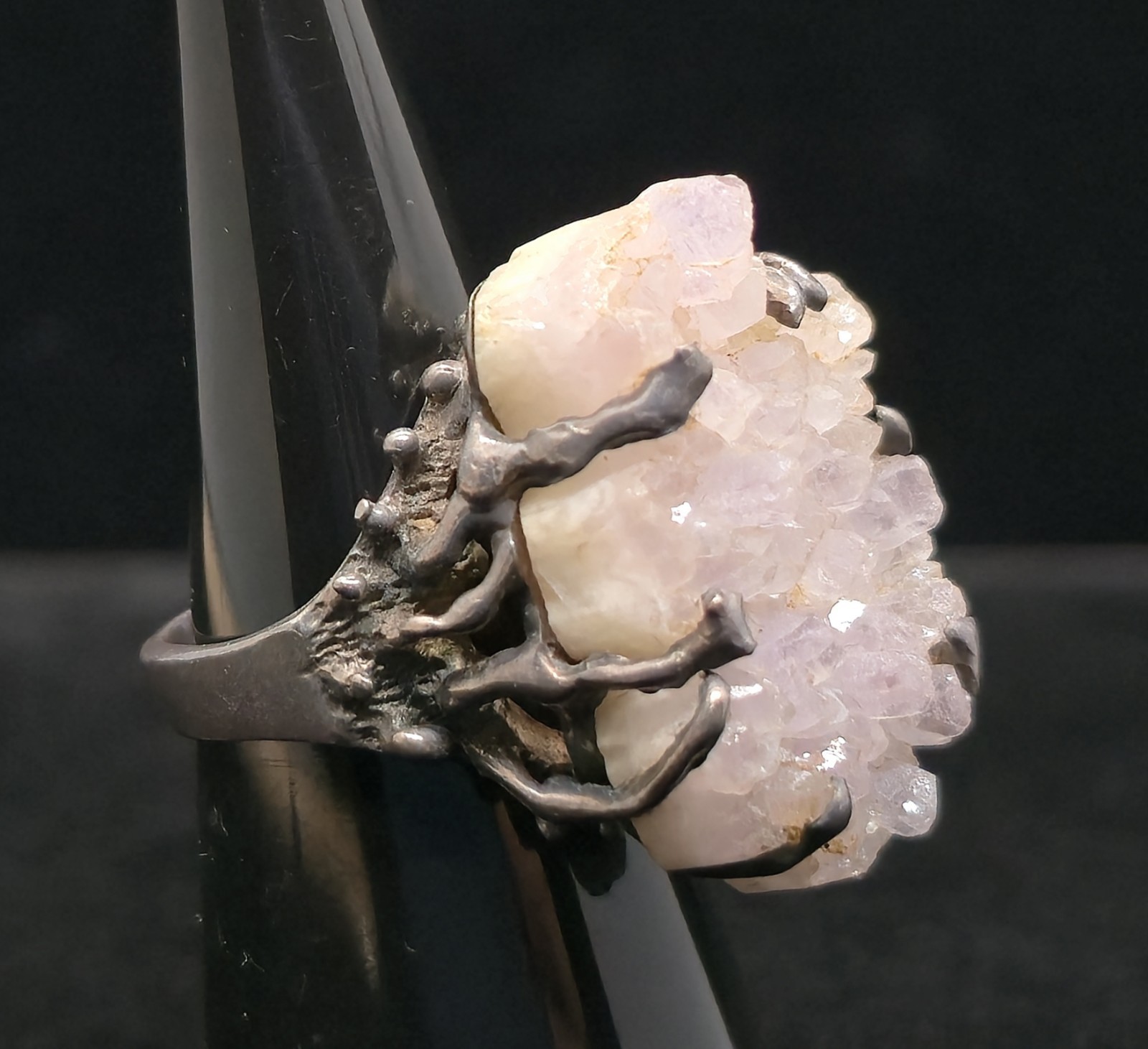 Vtg Brutalist Sterling Silver Pale Lilac Amethyst Geode Ring