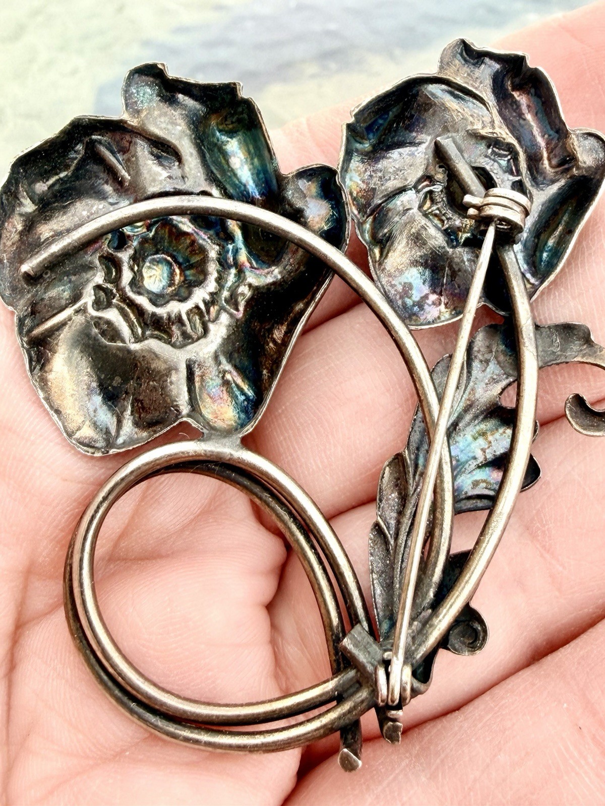 Vintage William B Kerr Silver Poppy Lily Lotus Flower Pin Brooch
