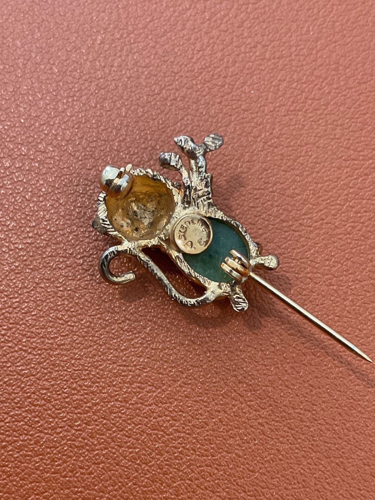 Vintage AC Sterling Silver Gold Wash Jelly Belly Kitty Cat Pin / Brooch