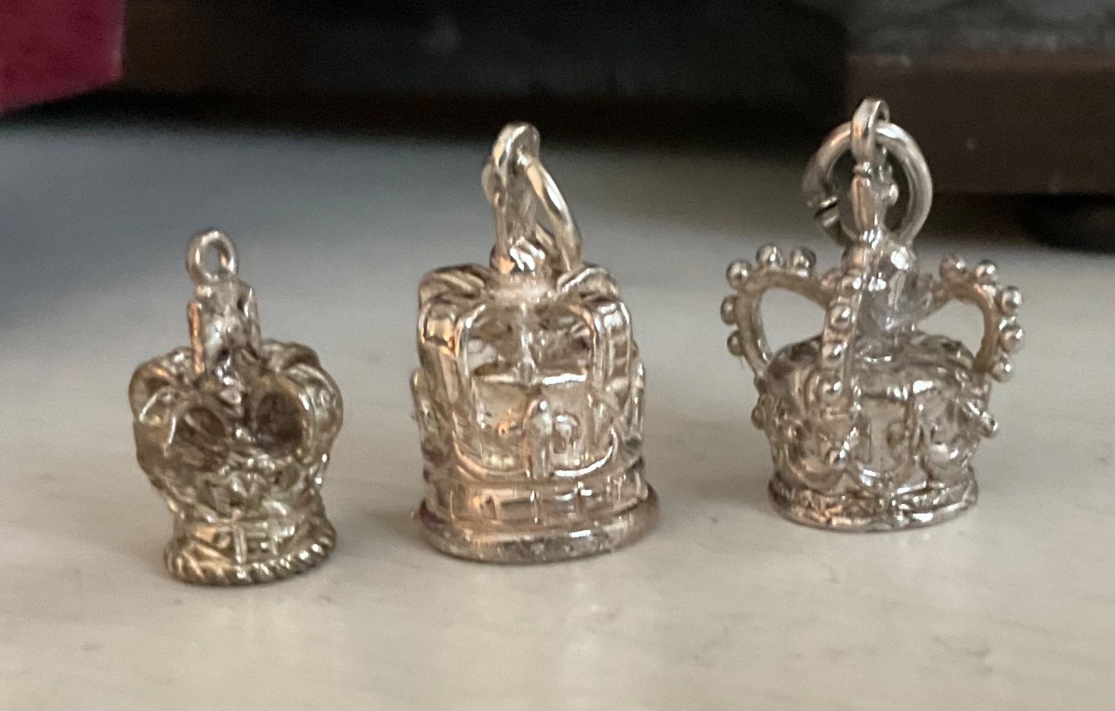 Vintage Sterling Charm LOT ENGLAND CORONATION CROWNS QUEEN ELIZABETH II