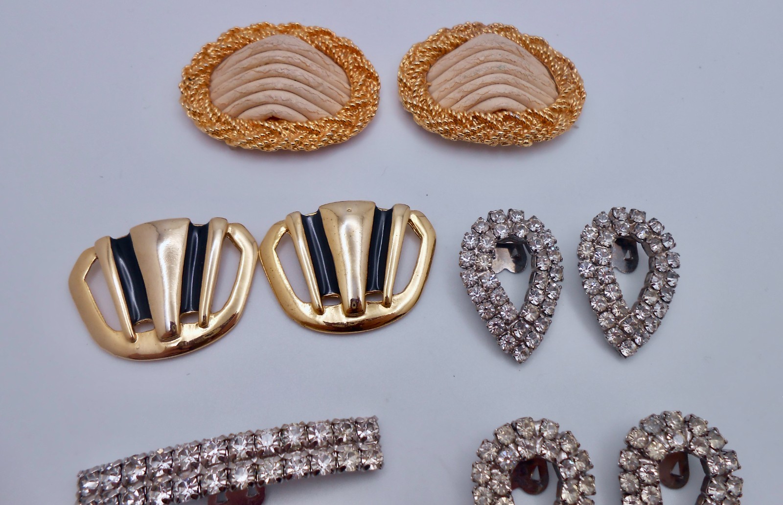 Vintage Shoe Clips Lot of Five 2 FRANCE Leather Enamel & 3 Clear Rhinestone L126
