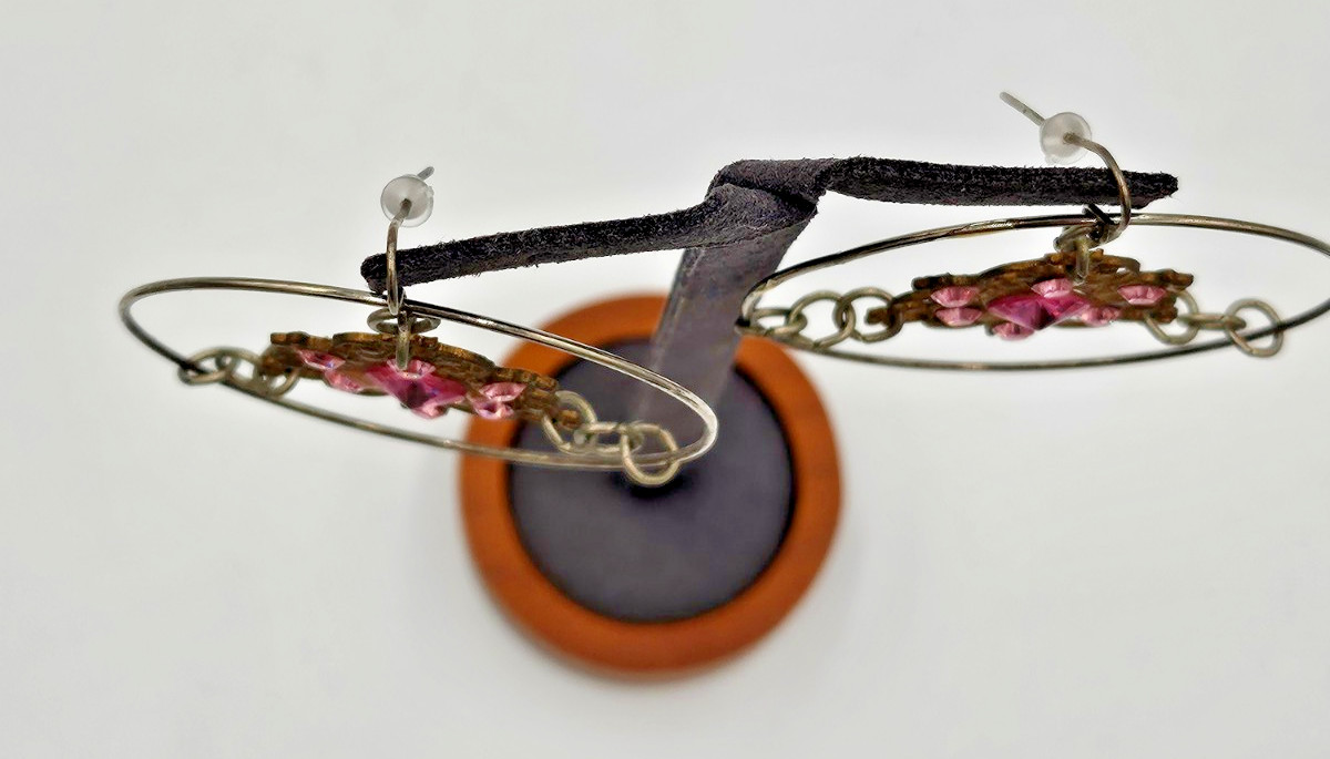Vintage Pink Rhinestone Hoop Dangle Earrings Boho Chandelier Fish Hook