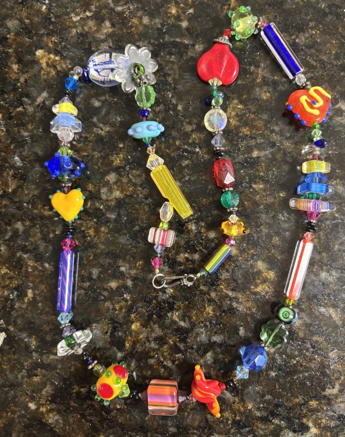 Vtg Italian Venetian Murano Art Glass Bead Necklace Different Shapes & Colors