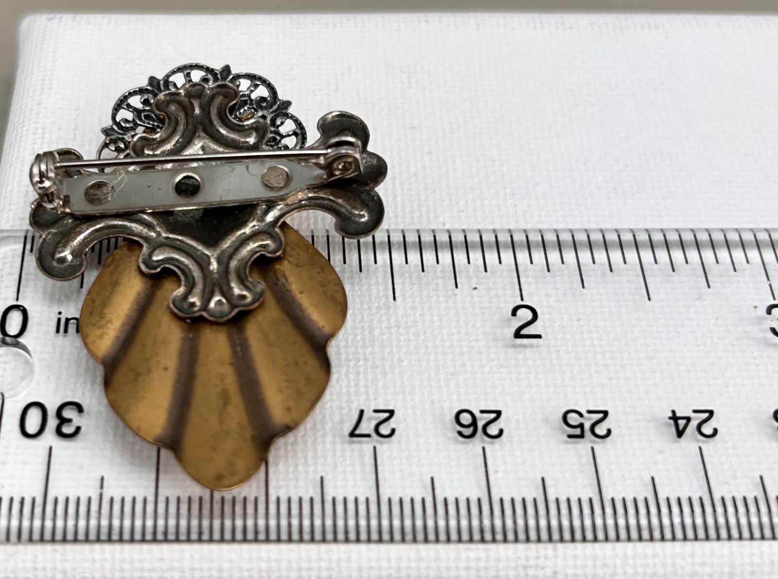 VTG Garden Angel Brooch Pin Gold & Silver Tone Wheelbarrow Charm Gardener GIFT