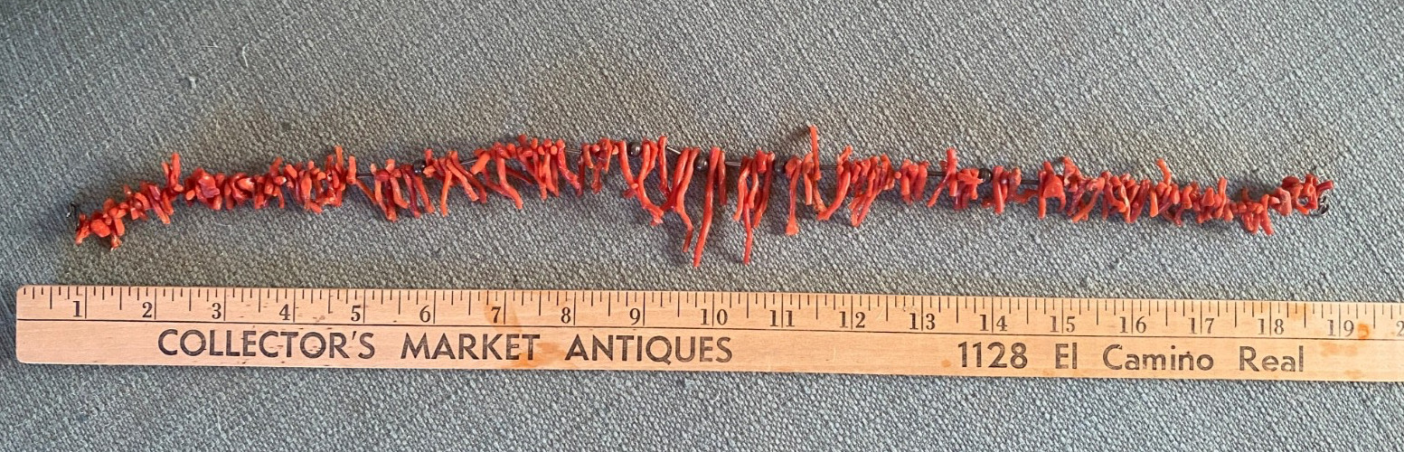 Vintage 1970’s Natural Branch Red Coral Necklace w Silver? Metal Beads 18″
